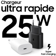 Chargeur ultra rapide 25W Galaxy A33,A53,A73, ZFold, ZFlip et S22