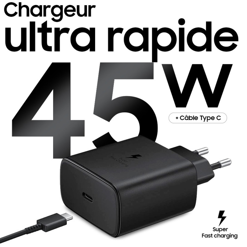 Chargeur Type-C 45W Ultra Rapide Couleur Noir